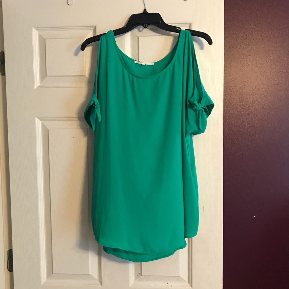 Green cold-shoulder top